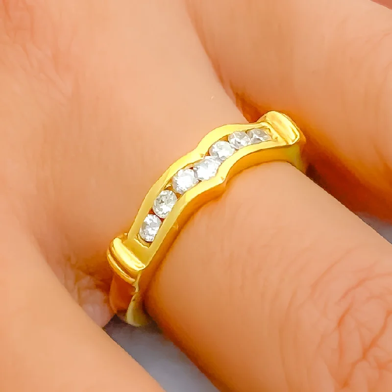 Wide halo engagement rings-Slender V Shaped Diamond + 18k Gold Ring