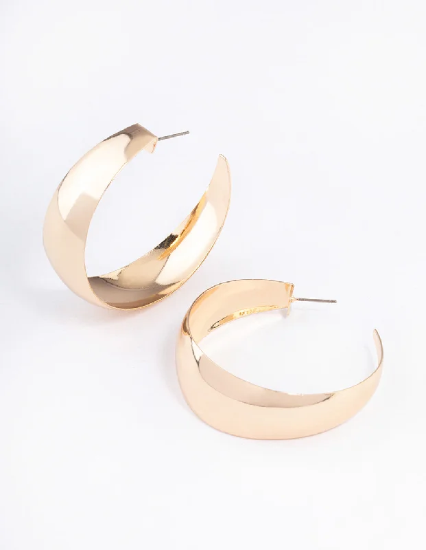 Smooth drop earrings-Gold Smooth Thick Hoop Earrings