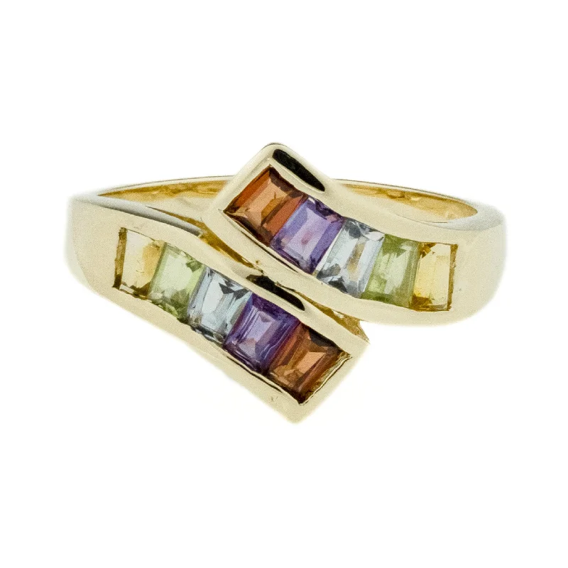 Light wood engagement rings-Multi Gemstone Ring in 14K Yellow Gold - Size 6