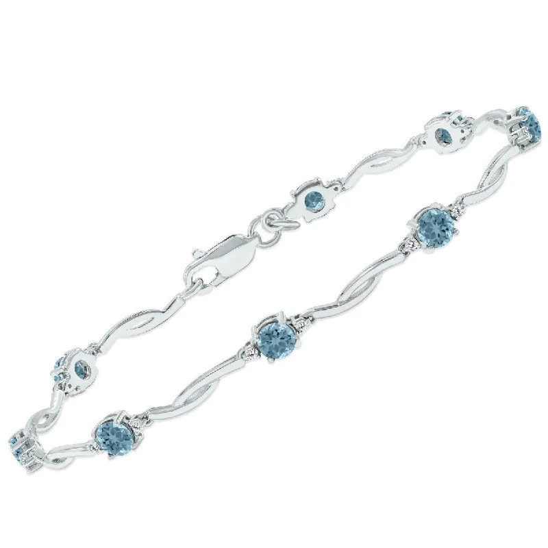 Slim pearl bangles-Marquee Aquamarine and Natural Diamond Braided Wave Bracelet in .925 Sterling Silver