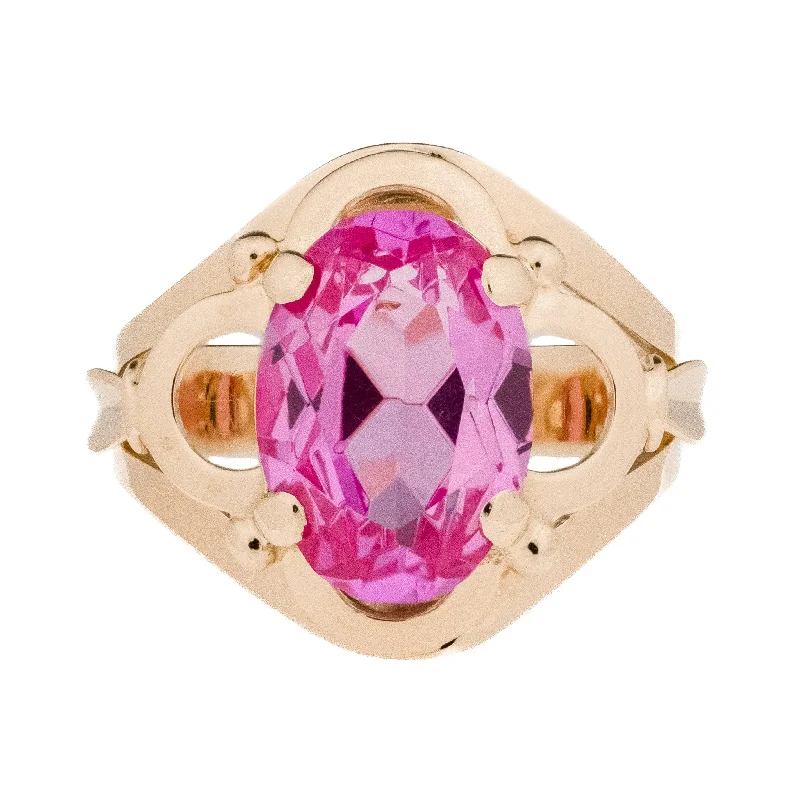 Pink gold engagement rings-10.12ctw Lab Pink Sapphire Ring in 14K Rose Gold - Size 9