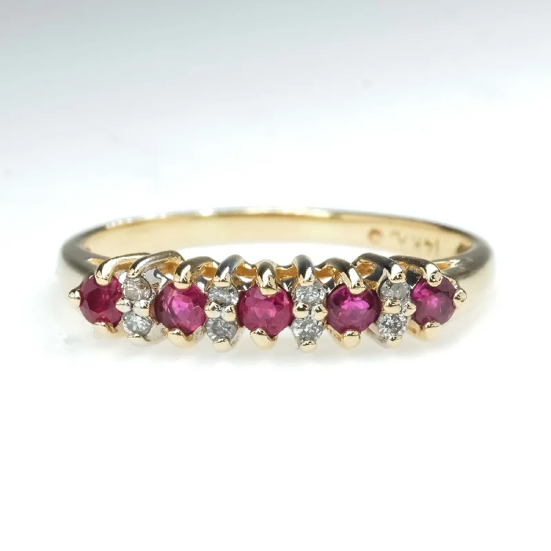 Dainty stack engagement rings-0.28ctw Round Ruby & Diamond Accents Stackable Ring in 14K Yellow Gold