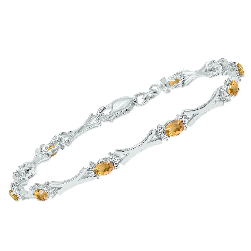 Bold geometric bangles-Marquee Citrine and Natural Diamond Sculpted X Link Bracelet in .925 Sterling Silver