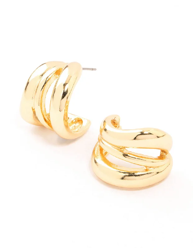 Light clay earrings-Gold Plated Open Wavy Stud Earrings