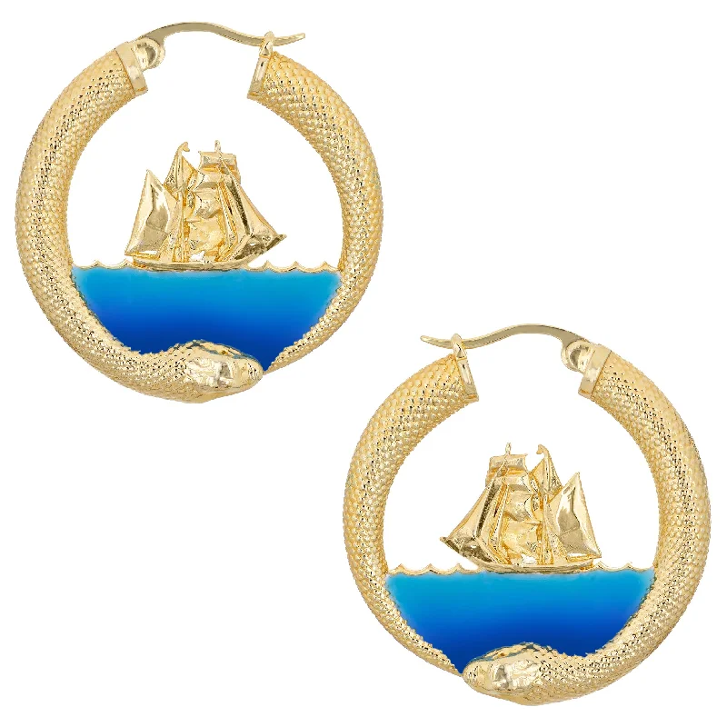 Curved design earrings-Sea Monster Hoops