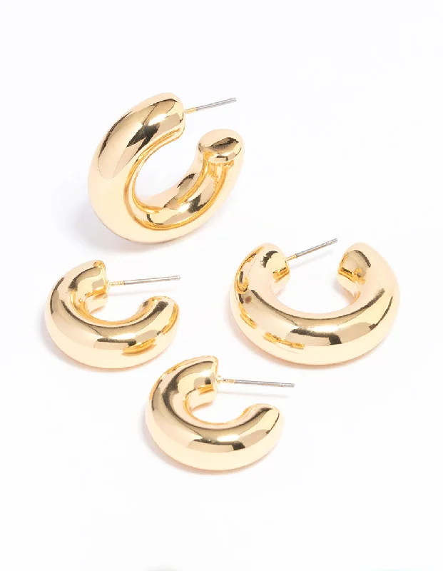 Surf motif earrings-Gold Plated Chubby Hoop Earring Pack