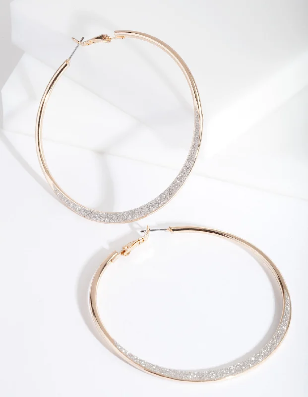 Thin pearl earrings-Large Gold Glitter Edge Hoop Earrings