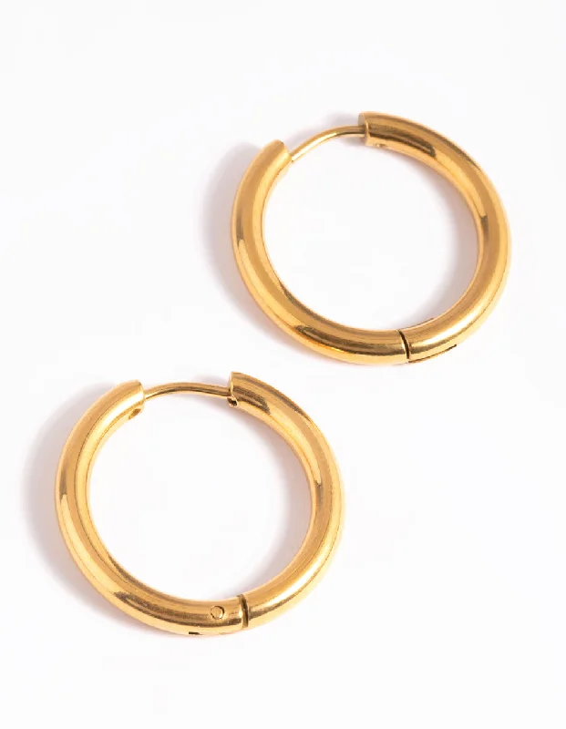 Smooth drop earrings-Waterproof Gold Plated Stainless Steel Classic Huggie Hoop Earrings