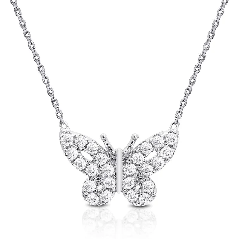 Worn style necklaces-Dolce Giavonna Sterling Silver Cubic Zirconia Butterfly Necklace