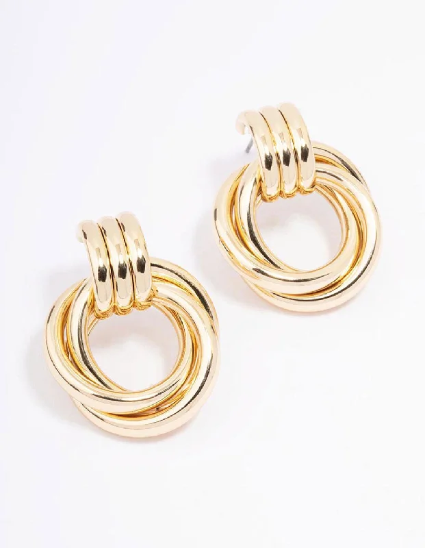 Two-tone earrings-Gold Plated Circular Drop Stud Earrings