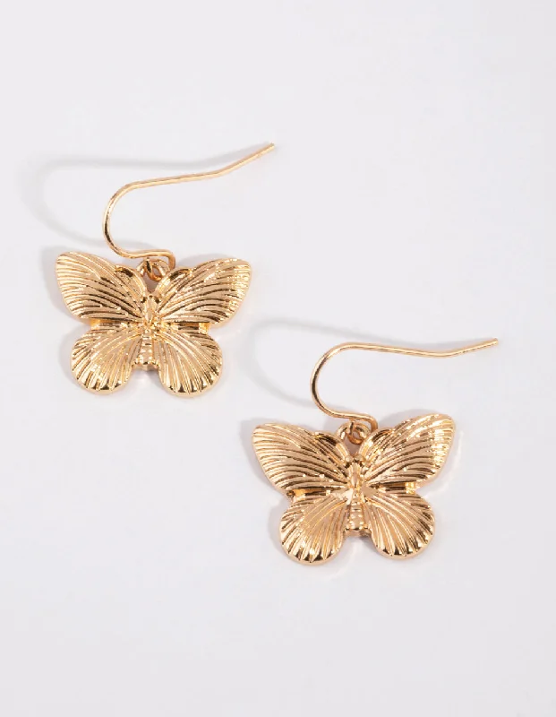 Topaz earrings-Gold Butterfly Drop Earrings