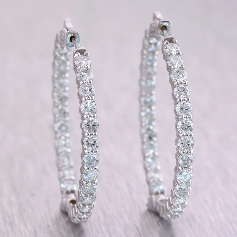 Astro charm earrings-Modern 14k White Gold 8.40ctw Diamond In & Out Hoop Earrings