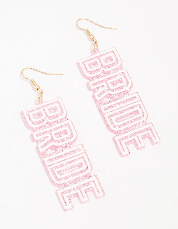 Two-tone earrings-Acrylic Pink Glitter Bride Drop Earrings