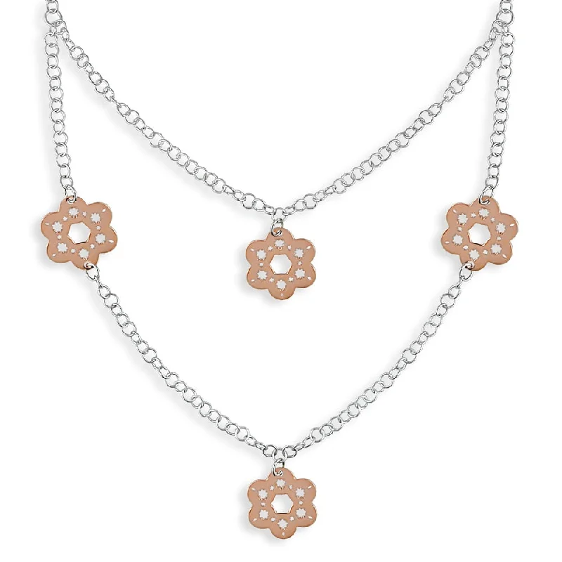 Solid link necklaces-Miadora Sterling Silver Pink and White Daisy Scroll Necklace