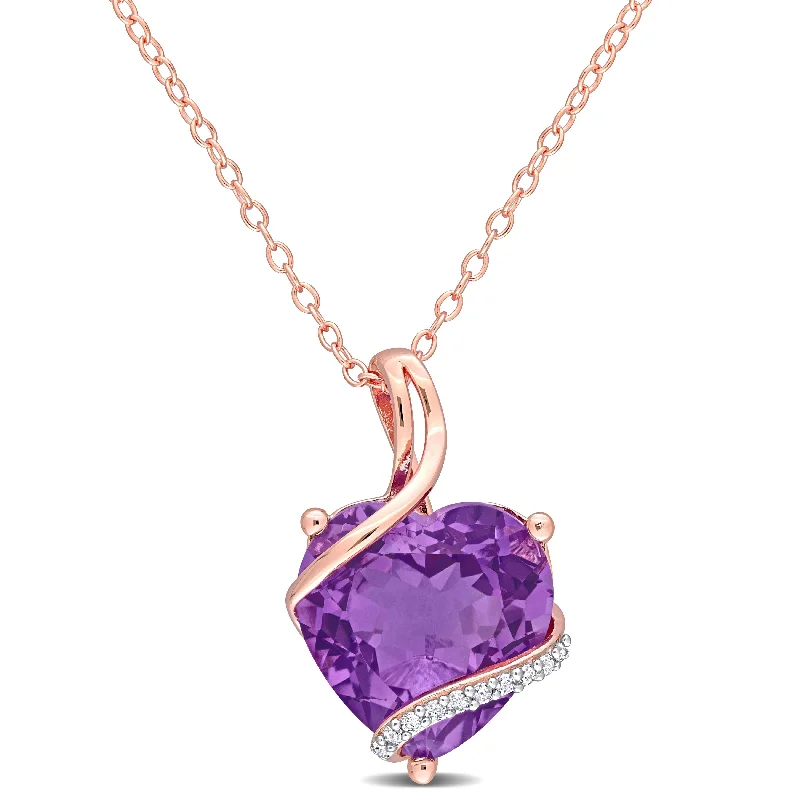 Thick link necklaces-Miadora Heart-cut Amethyst and Diamond Accent Swirl Necklace in Rose Plated Sterling Silver