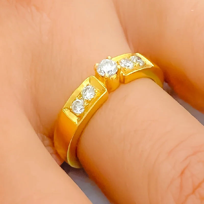 Pinch band engagement rings-Subtle Chic Diamond + 18k Gold Ring