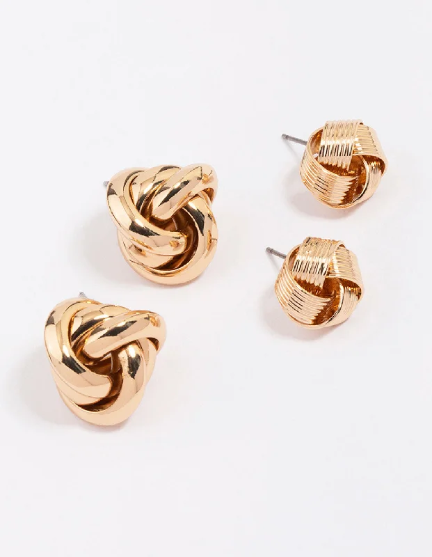 Cultured pearl earrings-Gold Knotted Stud Earring Pack