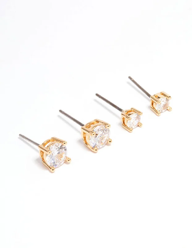 Pure stud earrings-Gold Plated Cubic Zirconia Stud Earring Pack