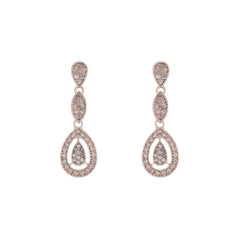 Thin hoop earrings-Rose Gold Stone Set Cut Out Earrings