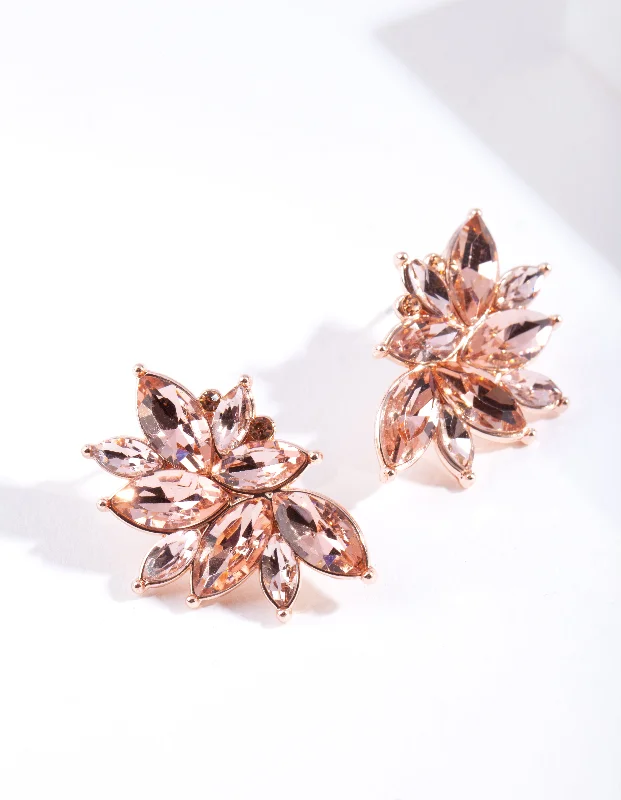 Petal hoop earrings-Rose Gold Mini Gem Cluster Earrings