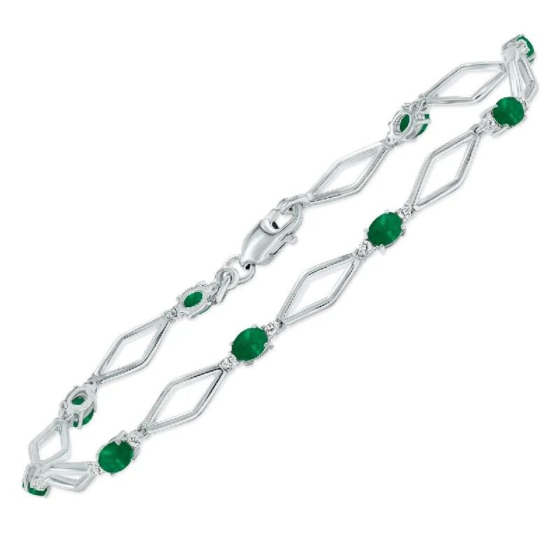 Topaz stone bangles-Marquee Emerald and Natural Diamond Star Link Bracelet in .925 Sterling Silver