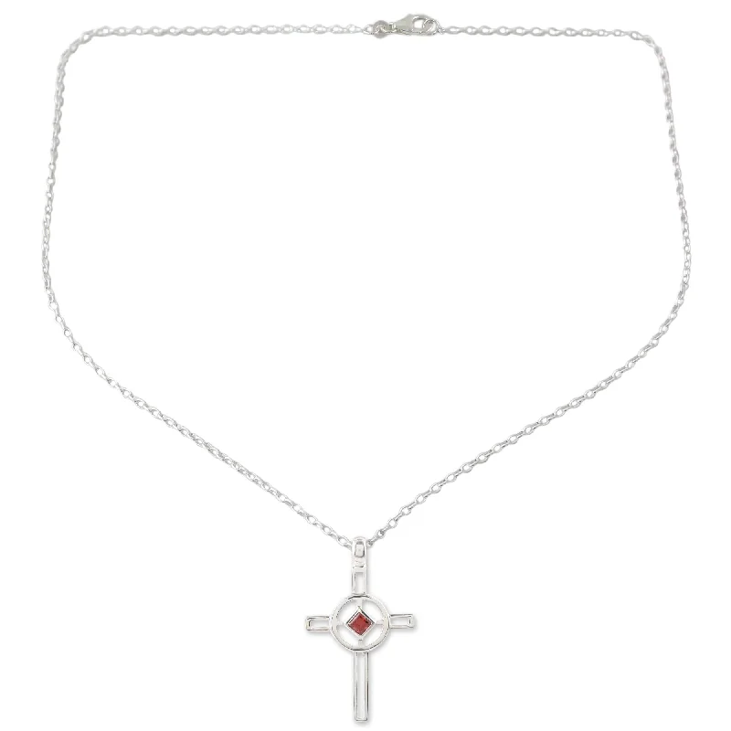 Multi-layer necklaces-Novica Handmade Celtic Cross Garnet Cross Necklace