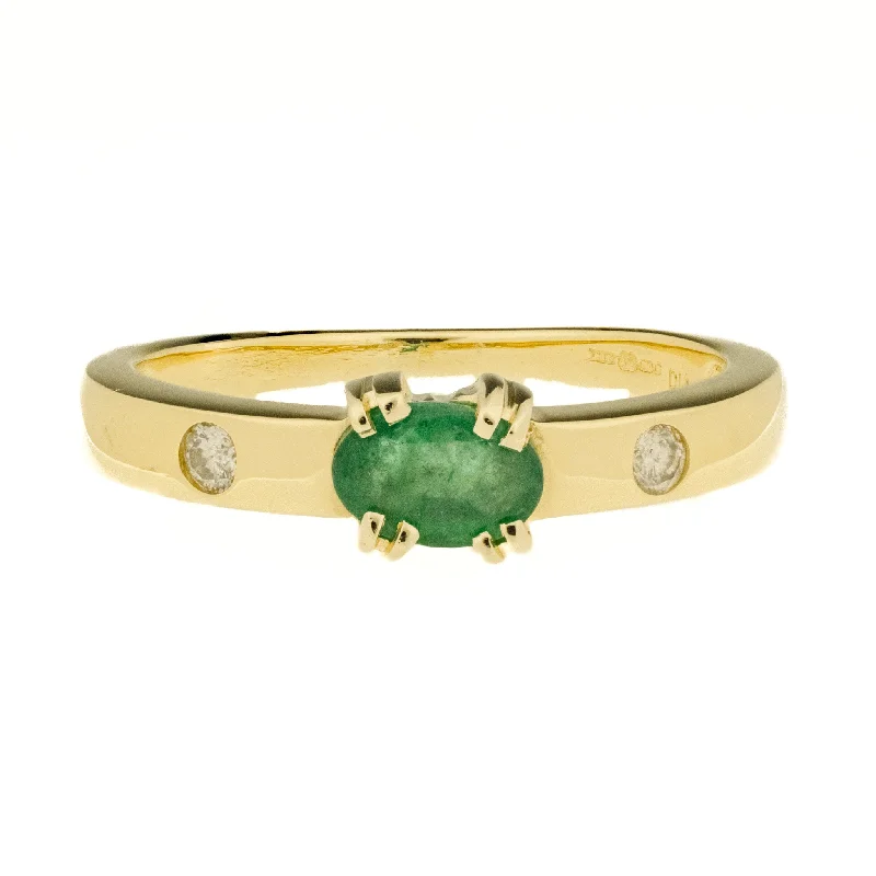 Dainty stack engagement rings-0.36ct Emerald and Diamond Gemstone Ring in 18K Yellow Gold -Size 7.5