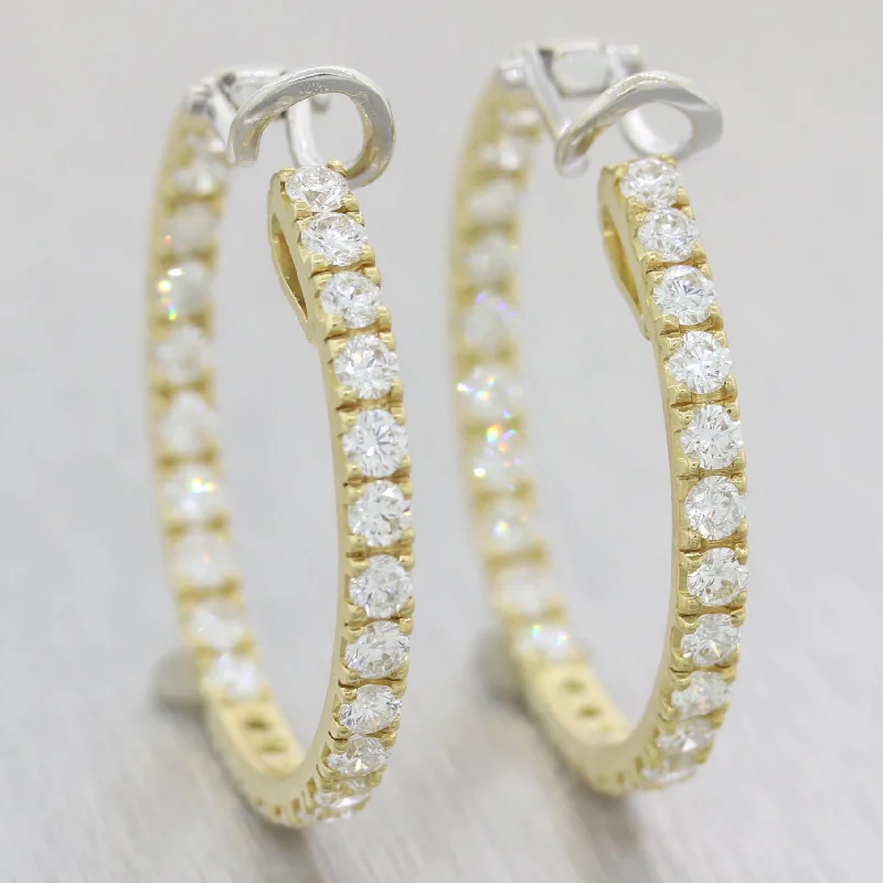 Bright stud earrings-Modern 18k Yellow Gold 7ctw Diamond In & Out Clip-On Hoop Earrings