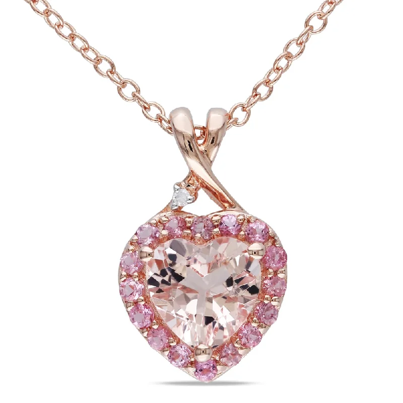 Vivid druzy necklaces-Miadora Rose-plated Silver Morganite Tourmaline and Diamond Necklace