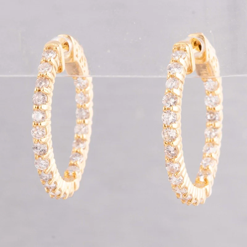 Silk cord earrings-14k Yellow Gold Diamond In & Out Hoop Earrings 1.65ctw - Snap Closure