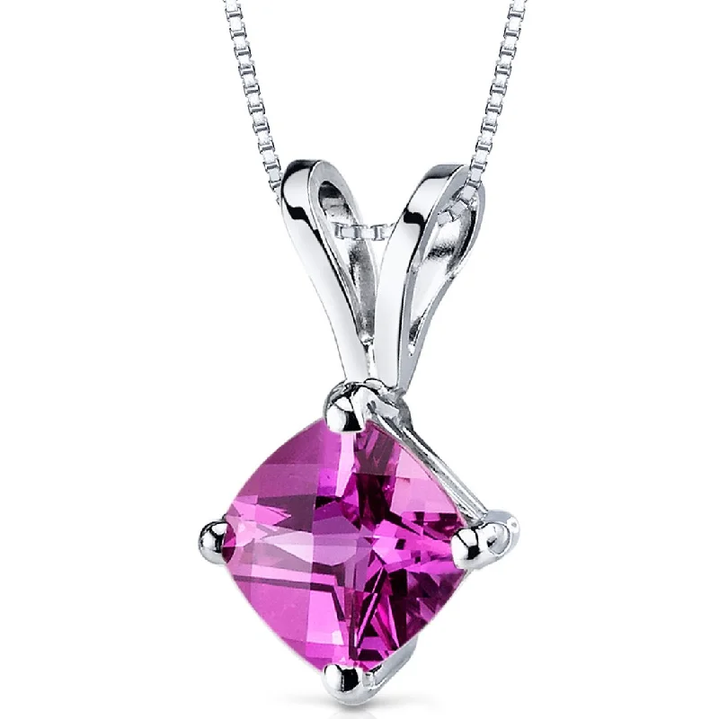 Multi-layer necklaces-14k White Gold 1.15 ct Created Pink Sapphire Pendant Necklace