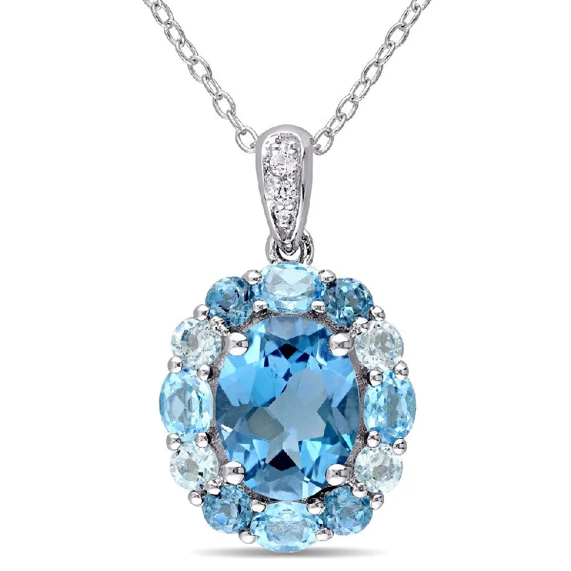 Smooth pendant necklaces-Miadora Sterling Silver Blue and White Topaz Halo Necklace