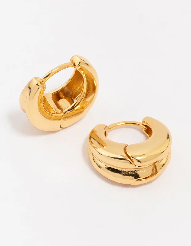 Ripple drop earrings-Gold Plated Brass Ribbed Hoop Earrings