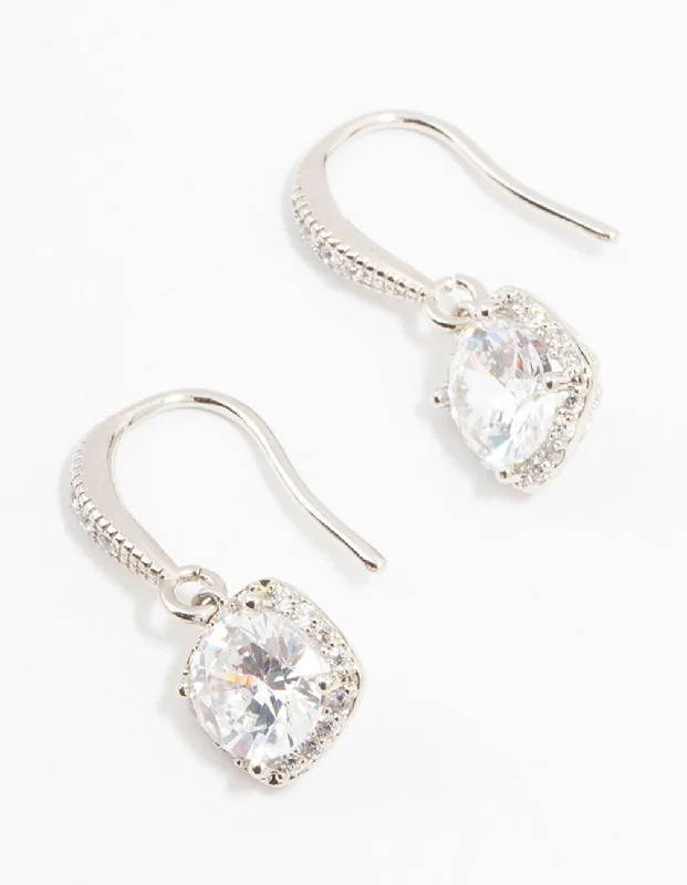 Silk fringe earrings-Silver Cubic Zirconia Square Drop Earrings