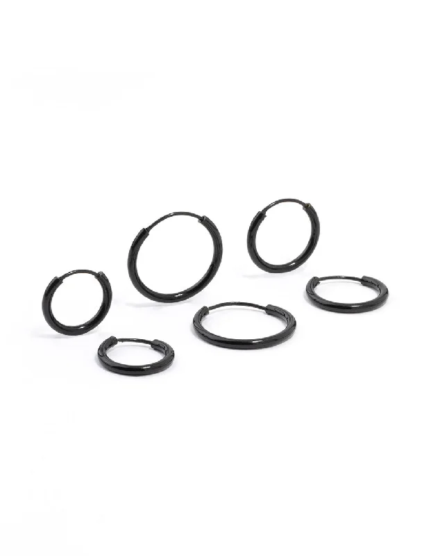 Bead weave earrings-Black Mixed Fine Hoop Earrings 4-Pack