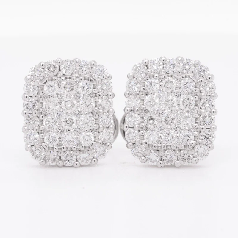 Full moon earrings-18k White Gold Diamond 60 Stone Cushion Stud Earrings 1.78ctw G VS2