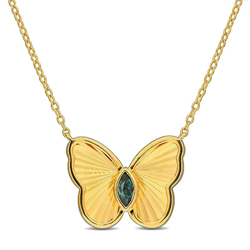 Victorian style necklaces-Miadora 1/5ct TGW Marquise-Cut Alexandrite Butterfly Necklace in Yellow Plated Sterling Silver-17 in