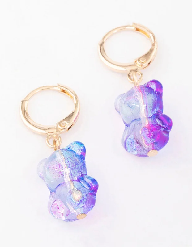 Thick bar earrings-Purple Ombre Gummy Bear Huggie Earrings