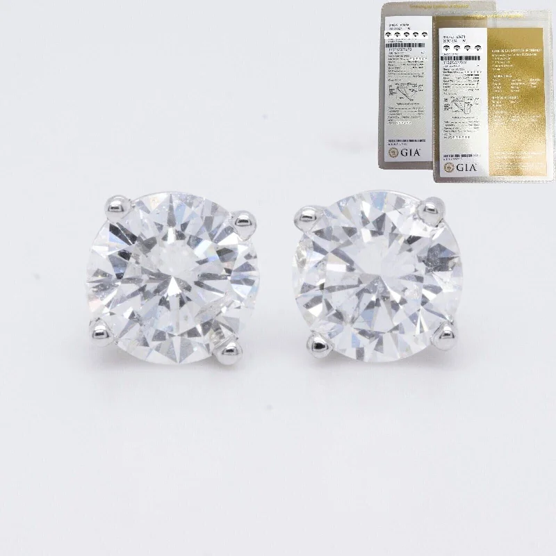 Radiant star earrings-GIA 14k White Gold Round Diamond Basket Stud Earrings 1.32ctw F I1 / F I2 CERTS