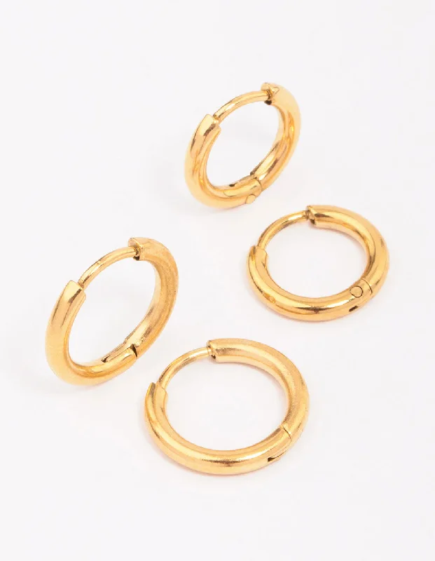 Solid ring earrings-Gold Plated Surgical Steel Classic Hoop Earring Pack