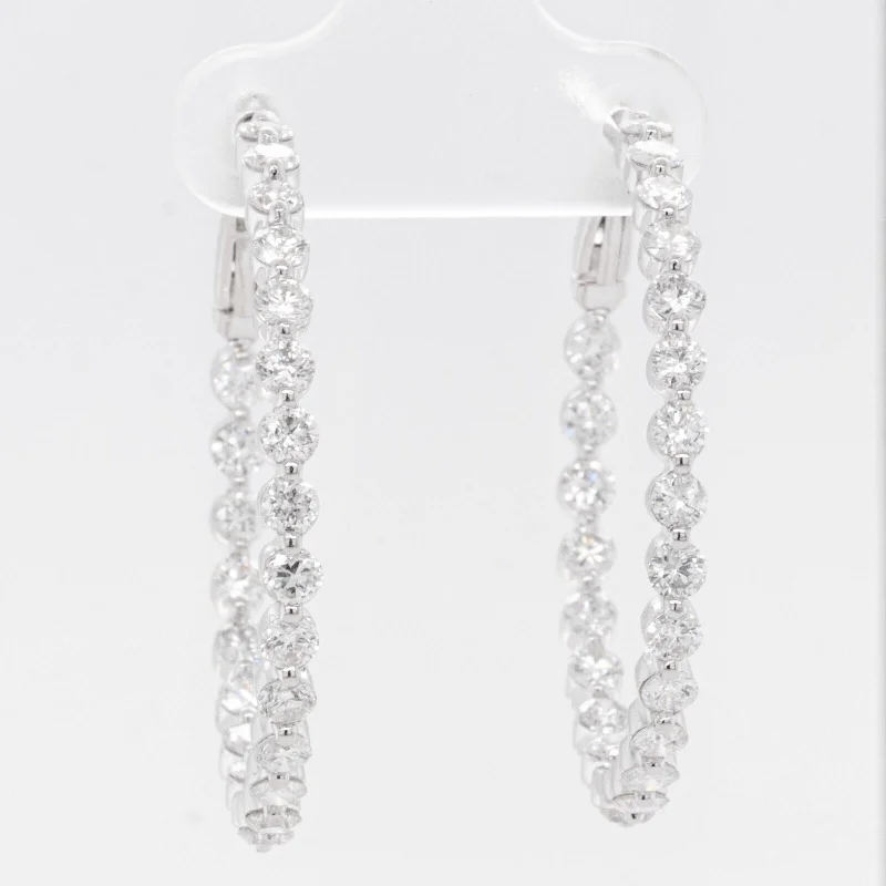 Vintage flair earrings-14k White Gold Diamond In & Out Hoop Earrings 3.25ctw G SI1 - Omegaback Closure