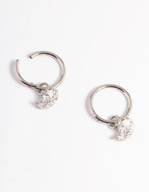 Light clay earrings-Surgical Steel Cubic Zirconia Trio Marquise Hoop Earrings