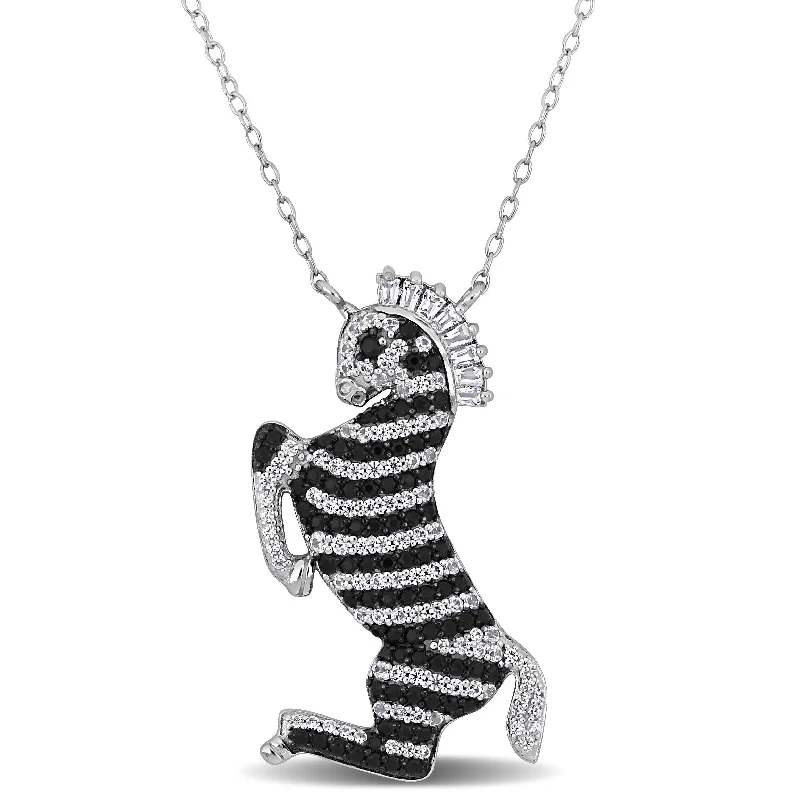 Playful bead necklaces-Miadora 3 3/4ct TGW Black Spinel Cubic Zirconia White Topaz Zebra Necklace in Sterling Silver-18+2 in