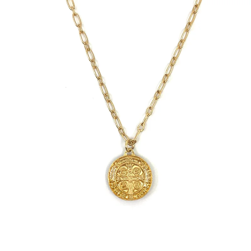 Tiny gem necklaces-St. Benedict Necklace in Lola Chain with Large Pendant