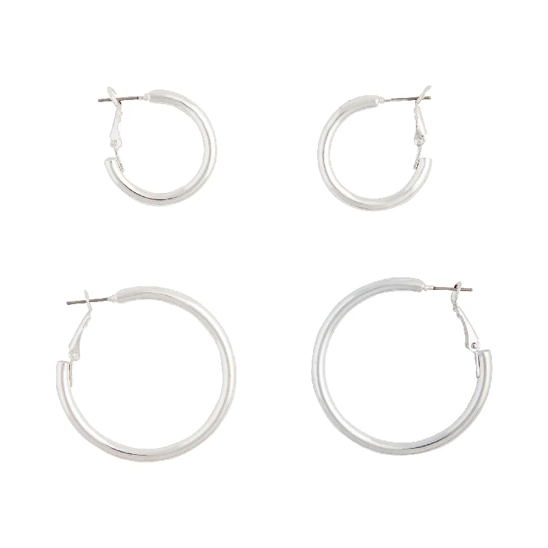 Topaz stud earrings-Silver Chunky Classic Hoop Earring Pack