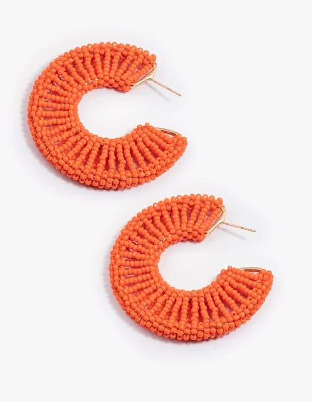 Pure crystal earrings-Orange Raffia Flat Statement Hoop Earrings