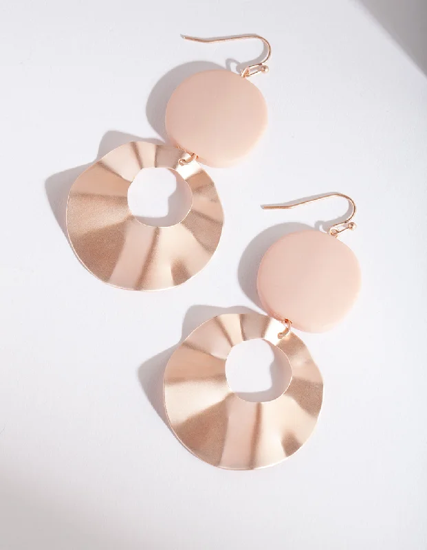 Coiled cord earrings-Pink Metal Double Disc Earrings