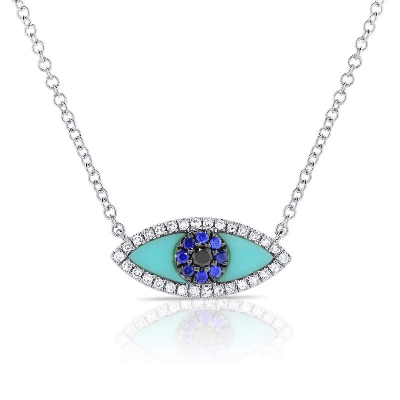 Polished name necklaces-Joelle Turquoise Sapphire & Diamond Evil Eye Pendant 14K Gold Eye Necklace