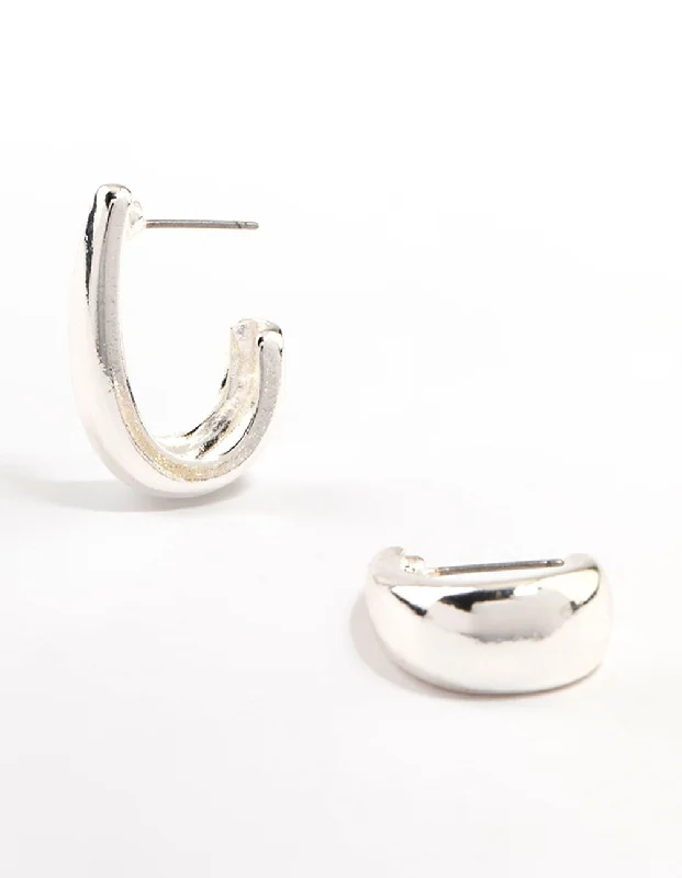 Polished art earrings-Silver Stretched Rectangular Hoop Earrings