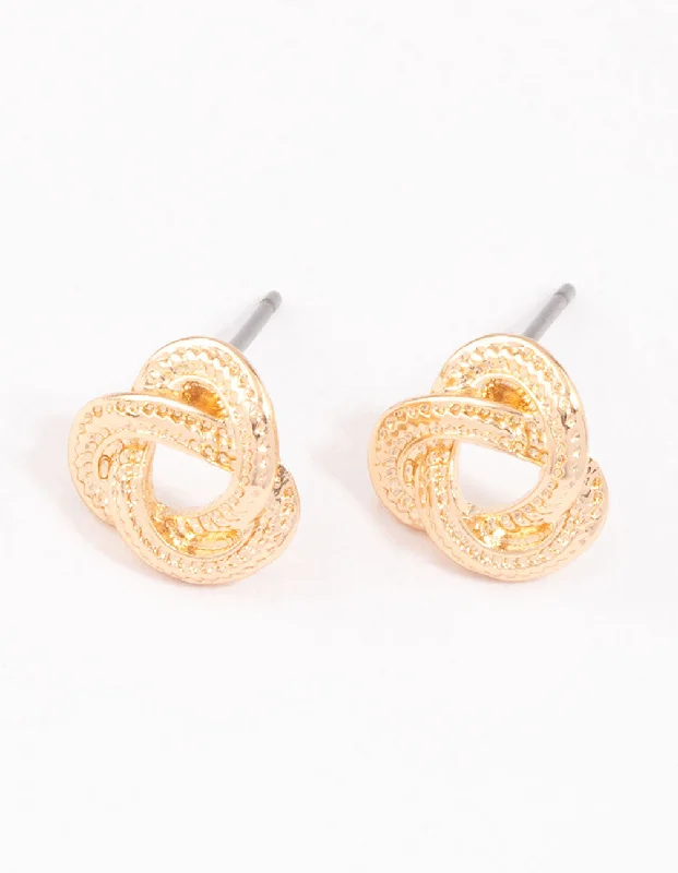 Crystal-twisted earrings-Gold Rope Knotted Stud Earrings